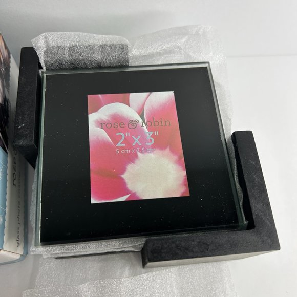 Set of 4 Glass Photo Coasters with Wood Holder - Picture 1 of 4